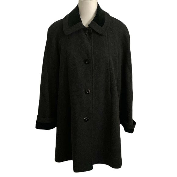 JP 1893 Missy PeaCoat Size 8 Womens Black Wool Collared Button Front Velvet Trim - Picture 1 of 12